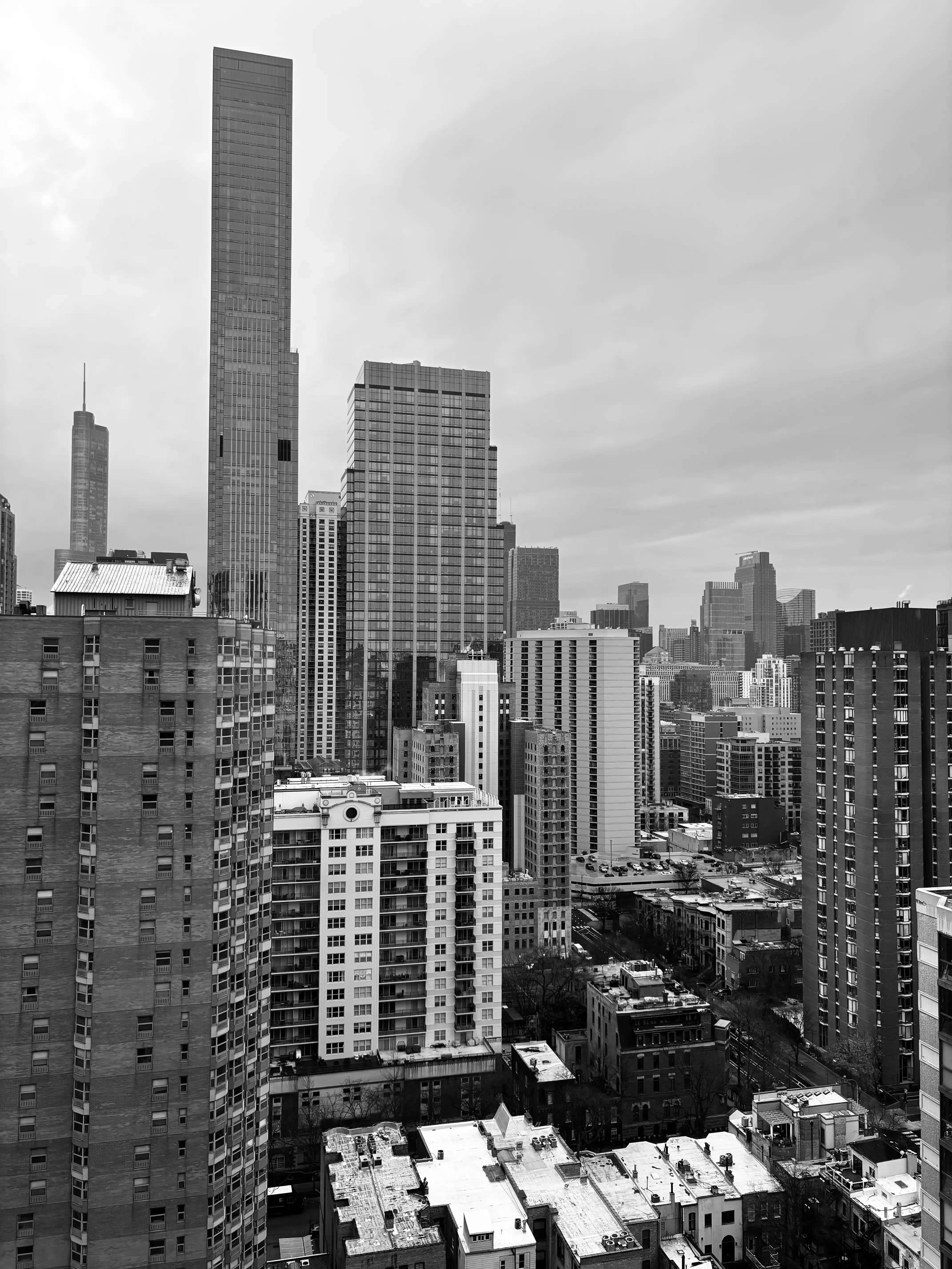 An image of the Chicago skyline from the Near North Side is pictured; several skyscrapers can be seen.